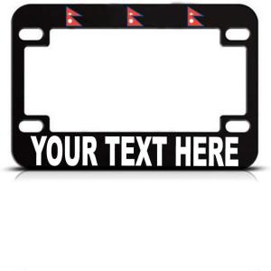 imageSpeedy Pros Custom Text Personlized Nepal Country Flag Metal Bike License Plate Frame Motorcycle Tag Holder  Black 4 Holes
