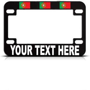 imageSpeedy Pros Custom Text Personlized Portugal Country Flag Metal Bike License Plate Frame Motorcycle Tag Holder  Black 4 Holes