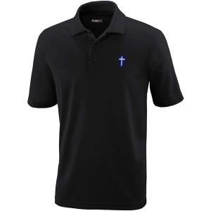 imagePerformance Golf Tees Blue Chaplain Cross Embroidery Polyester Short Sleeves Polo Shirts for Men Black Design Only 2X Large