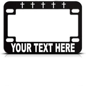 imageSpeedy Pros Custom Text Personlized Christian Religion Cross Symbol Metal Bike License Plate Frame Motorcycle Tag Holder  Black 4 Holes