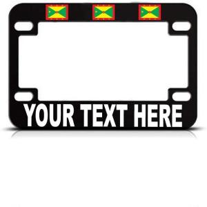 imageSpeedy Pros Custom Text Personlized Grenada Country Flag Metal Bike License Plate Frame Motorcycle Tag Holder  Black 4 Holes