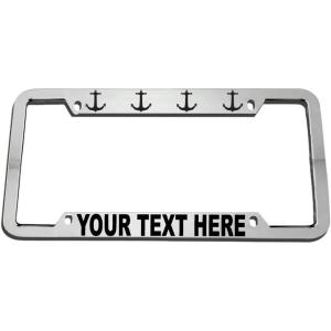 imageSpeedy Pros Custom Text Personlized Sport Sailing Boat Nautical Anchor Zinc Metal License Plate Frame Car Auto Tag Holder  Chrome 4 Holes