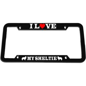 imageSpeedy Pros I Love My Sheltie Zinc Metal License Plate Frame Car Auto Tag Holder  Black 4 Holes