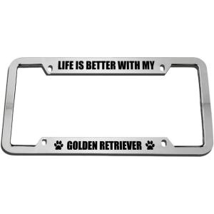 imageSpeedy Pros Life is Better with My Golden Retriever Zinc Metal License Plate Frame Car Auto Tag Holder  Chrome 4 Holes