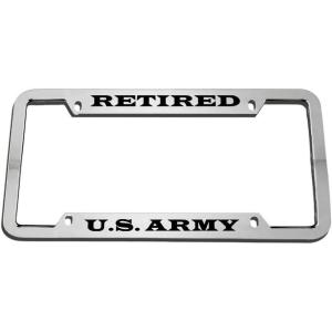 imageSpeedy Pros Retired US Army Zinc Metal License Plate Frame Car Auto Tag Holder Chrome 4 Holes
