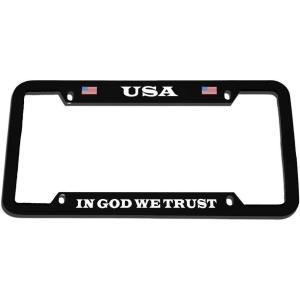 imageSpeedy Pros USA in God We Trust Zinc Metal License Plate Frame Car Auto Tag Holder Black 4 Holes