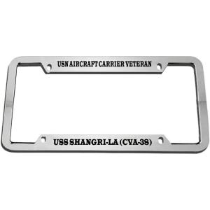 imageSpeedy Pros USN Aircraft Carrier Veteran USS ShangriLa Cva38 Zinc Metal License Plate Frame Car Auto Tag Holder  Chrome 4 Holes
