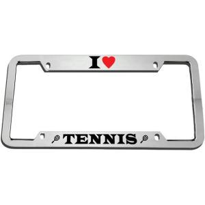 imageI Love Tennis Zinc Metal License Plate Frame Car Auto Tag Holder  Chrome 4 Holes