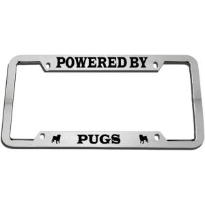 imagePowered by Pugs Zinc Metal License Plate Frame Car Auto Tag Holder  Chrome 4 Holes