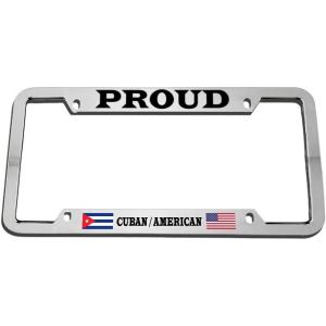 imageProud Cuban American Zinc Metal License Plate Frame Car Auto Tag Holder  Chrome 4 Holes
