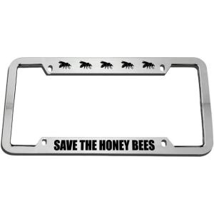 imageSave The Honey Bees Zinc Metal License Plate Frame Car Auto Tag Holder  Chrome 4 Holes