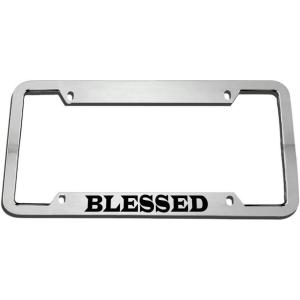 imageSpeedy Pros Blessed Zinc Metal License Plate Frame Car Auto Tag Holder  Chrome 4 Holes