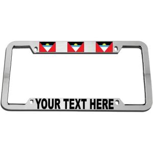 imageSpeedy Pros Custom Text Personlized AntiguaBarbuda Country Flag Zinc Metal License Plate Frame Car Auto Tag Holder  Chrome 4 Holes