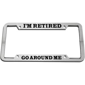 imageSpeedy Pros Im Retired Zinc Metal License Plate Frame Car Auto Tag Holder  Chrome 4 Holes
