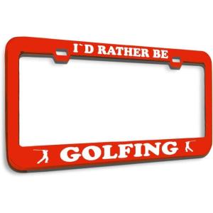 imageSpeedy Pros Metal License Plate Frame Rather Be Golfing Golf Metal Tag Holder Car Accessories Chrome 2 Holes 1 FrameRed 2 Holes