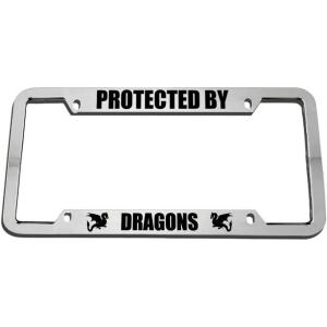 imageSpeedy Pros Protected by Dragons Zinc Metal License Plate Frame Car Auto Tag Holder Chrome 4 Holes