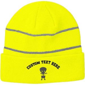 imageCustom Reflective Beanie Alien Baby Embroidery Acrylic High Visibility Running Gear Skull Cap for Men ampamp Women Neon Yellow Personalized Text Here