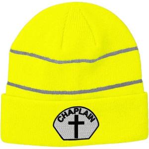 imageCustom Reflective Beanie Chaplain Cross Sign Embroidery AcrylicNeon Yellow