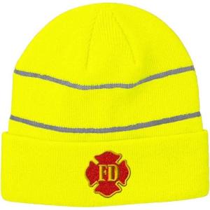 imageCustom Reflective Beanie Fd Fire Department Embroidery AcrylicNeon Yellow