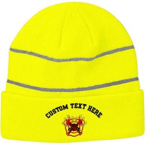 imageCustom Reflective Beanie Fire Fighter Rescue Logo Embroidery AcrylicNeon Yellow