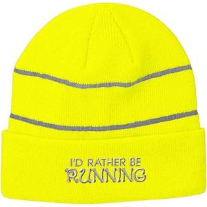 imageCustom Reflective Beanie Id Rather Be Running Embroidery Acrylic High Visibility Running Gear Skull Cap for Men ampamp Women Neon Yellow Design Only