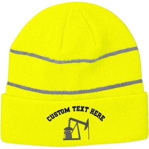imageCustom Reflective Beanie Oil Rig Drilling A Embroidery Acrylic High Visibility Running Gear Skull Cap for Men ampamp Women Neon Yellow Personalized Text Here