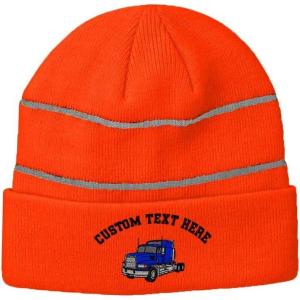 imageCustom Reflective Beanie Royal Blue Semi Truck Driver Embroidery AcrylicNeon Orange