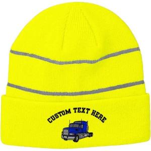 imageCustom Reflective Beanie Royal Blue Semi Truck Driver Embroidery AcrylicNeon Yellow