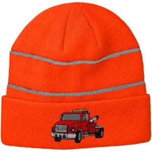 imageCustom Reflective Beanie Snub Nose Tow Truck Embroidery AcrylicNeon Orange