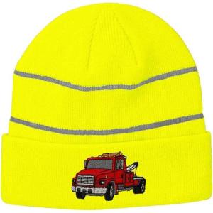 imageCustom Reflective Beanie Snub Nose Tow Truck Embroidery AcrylicNeon Yellow