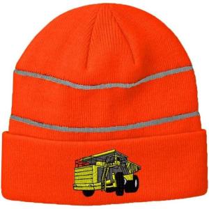 imageCustom Reflective Beanie Yellow Big Dump Truck Embroidery AcrylicNeon Orange