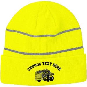 imageCustom Reflective Beanie Yellow Big Dump Truck Embroidery AcrylicNeon Yellow