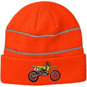 imageCustom Reflective Beanie Yellow Dirt Bike Embroidery AcrylicNeon Orange