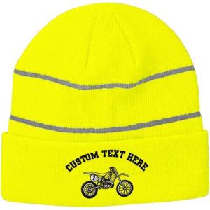 imageCustom Reflective Beanie Yellow Dirt Bike Embroidery AcrylicNeon Yellow