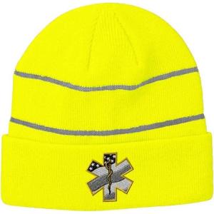 imageCustom Reflective Beanie Paramedic EMT Embroidery AcrylicNeon Yellow