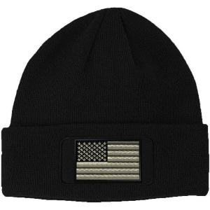 imageCustom Patch Beanie Black White American Flag Embroidery AcrylicBlack