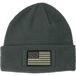 imageCustom Patch Beanie Black White American Flag Embroidery AcrylicDark Grey