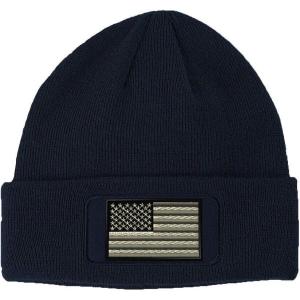 imageCustom Patch Beanie Black White American Flag Embroidery AcrylicNavy