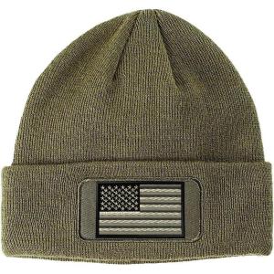 imageCustom Patch Beanie Black White American Flag Embroidery AcrylicOlive Green