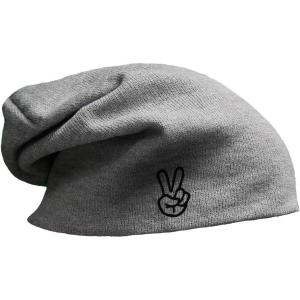 imageSlouchy Beanie for Men Hand Peace Sign Embroidery Winter Hats Women Skull CapLight Grey