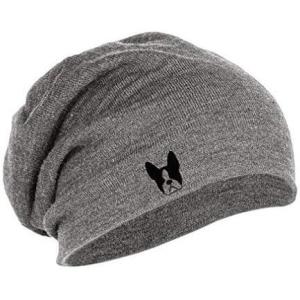 imageSpeedy Pros Slouchy Beanie for Men Boston Terrier Face Embroidery Cotton Women Skull CapLight Grey