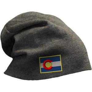 imageSpeedy Pros Slouchy Beanie for Men Colorado Flag State Embroidery Cotton Women Skull CapDark Grey