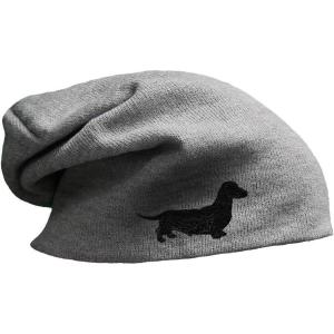 imageSpeedy Pros Slouchy Beanie for Men Dachshund Black Embroidery Winter Hats Women Skull CapLight Grey