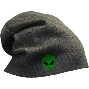 imageSpeedy Pros Slouchy Beanie for Men Green Happy Alien Face Embroidery Acrylic Women Skull CapDark Grey