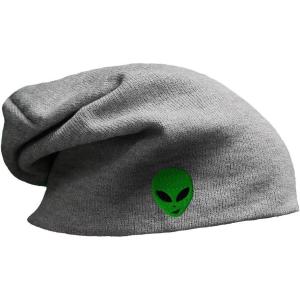 imageSpeedy Pros Slouchy Beanie for Men Green Happy Alien Face Embroidery Acrylic Women Skull CapLight Grey