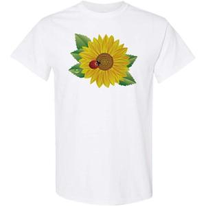imageFunny Graphic T Shirts Sunflower Ladybug Bug Summer Cotton TopWhite