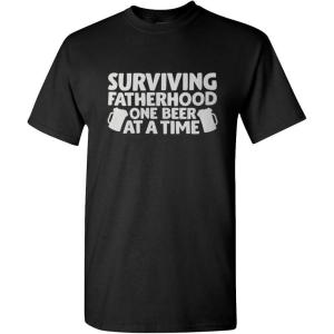 imageFunny Graphic T Shirts Surviving Fatherhood 1 Beer at A Time Dad Cotton TopBlack