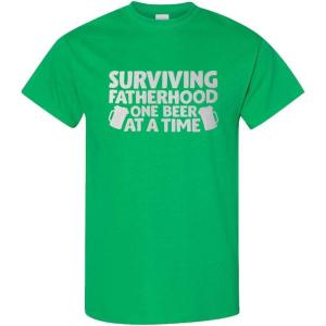 imageFunny Graphic T Shirts Surviving Fatherhood 1 Beer at A Time Dad Cotton TopKelly Green