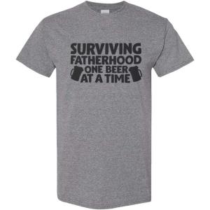 imageFunny Graphic T Shirts Surviving Fatherhood 1 Beer at A Time Dad Cotton TopOxford Gray