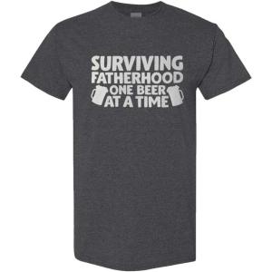 imageFunny Graphic T Shirts Surviving Fatherhood 1 Beer at A Time Dad Cotton TopSmoke